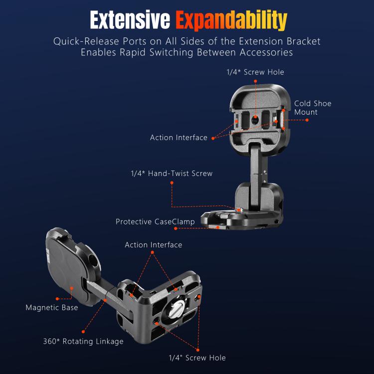 For DJI Osmo Pocket 3 STARTRC Metal L-shaped Expansion Bracket (Black) by STARTRC