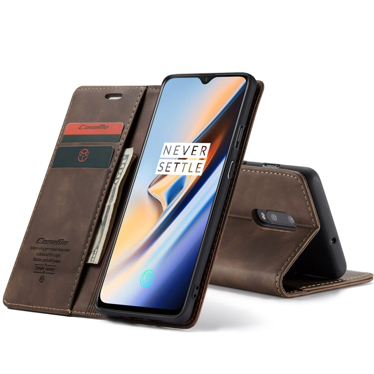 CaseMe-013 Multifunctional Horizontal Flip Leather Case with Card Slot & Holder for OnePlus 7(Coffee) by CaseMe