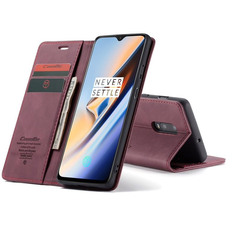 CaseMe-013 Multifunctional Horizontal Flip Leather Case with Card Slot & Holder for Oneplus 7(Wine Red) by CaseMe