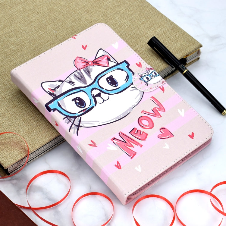 Colored Pattern Drawing Horizontal Flip PU Leather Case with Three-folding Holder for 8 inch Tablet PC(Glasses cat) by bashfashion
