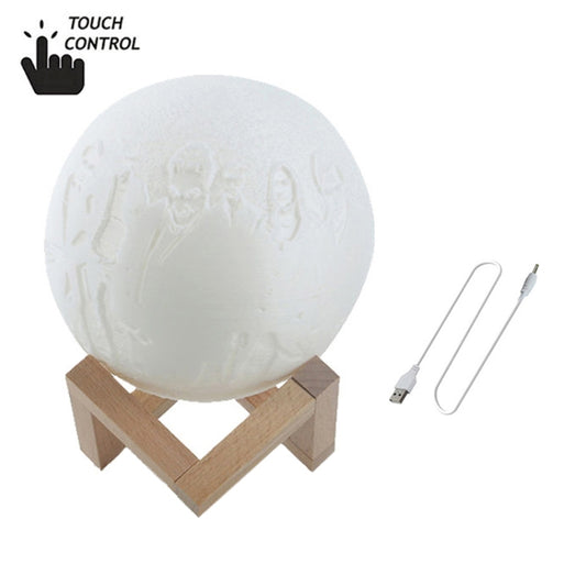 Customized Touch Switch 3-color 3D Print Moon Lamp USB Charging Energy-saving LED Night Light with Wooden Holder Base, Diameter:15cm by bashfashion