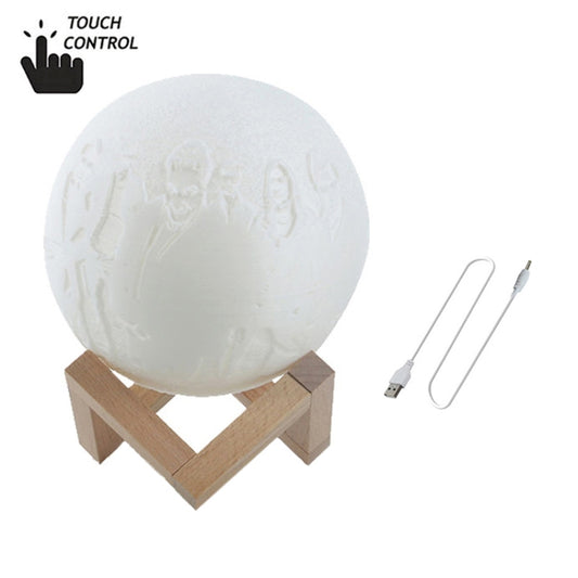 Customized Touch Switch 2-color 3D Print Moon Lamp USB Charging Energy-saving LED Night Light with Wooden Holder Base, Diameter:10cm by bashfashion