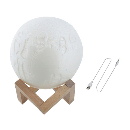 Customized Patted 3-color 3D Print Lamp USB Charging Energy-saving LED Night Light with Wooden Holder Base, Diameter:18cm by bashfashion