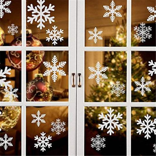 Creative Window Glass Door Removable Christmas New Year Festival Wall Sticker Decoration(White Snowflake) by bashfashion