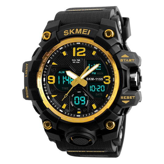 SKMEI 1155B Multifunctional Men Outdoor Sports Noctilucent Waterproof Large Dial Wrist Watch(Gold) by SKMEI