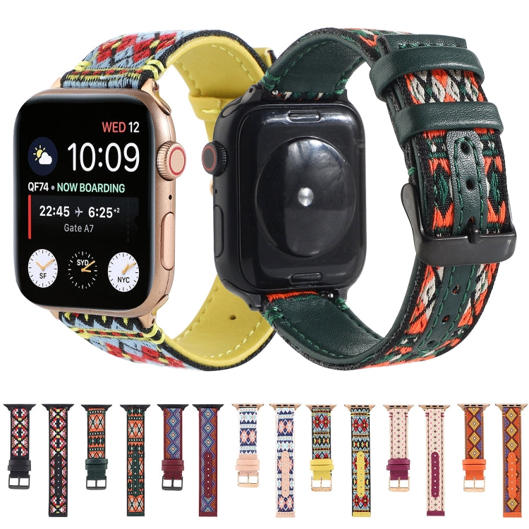 Ethnic Leather Watch Band For Apple Watch Series 7 45mm / 6 & SE & 5 & 4 44mm / 3 & 2 & 1 42mm(Pink) by bashfashion