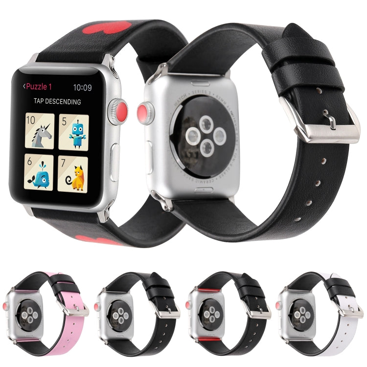 Love Series Leather Watch Band For Apple Watch Ultra 49mm&Watch Ultra 2 49mm / Series 9&8&7 45mm / SE 3&SE 2&6&SE&5&4 44mm / 3&2&1 42mm(Black Red White Heart) by bashfashion