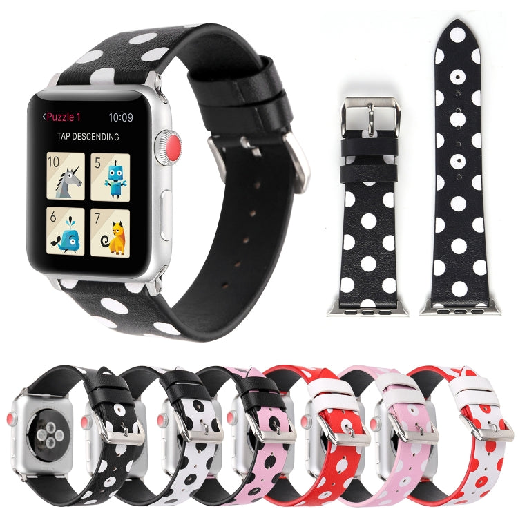 Fashion Wave Dot Series Leather Watch Band For Apple Watch Ultra 49mm&Watch Ultra 2 49mm / Series 9&8&7 45mm / SE 3&SE 2&6&SE&5&4 44mm / 3&2&1 42mm(White Waves Dot Red Background) by bashfashion