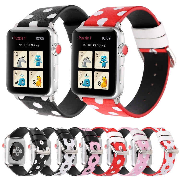 Fashion Wave Dot Series Leather Watch Band For Apple Watch Series 9&8&7 41mm / SE 3&SE 2&6&SE&5&4 40mm / 3&2&1 38mm(White Waves Dot Red Background) by bashfashion
