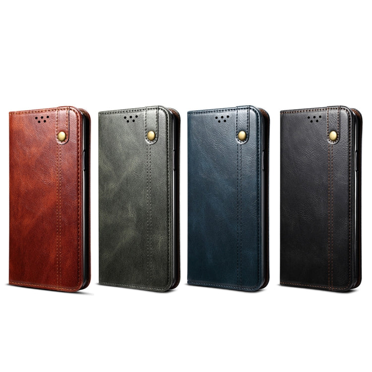 For iPhone 12 Pro Max Simple Wax Crazy Horse Texture Horizontal Flip Leather Case with Card Slots & Wallet(Navy Blue) by bashfashion