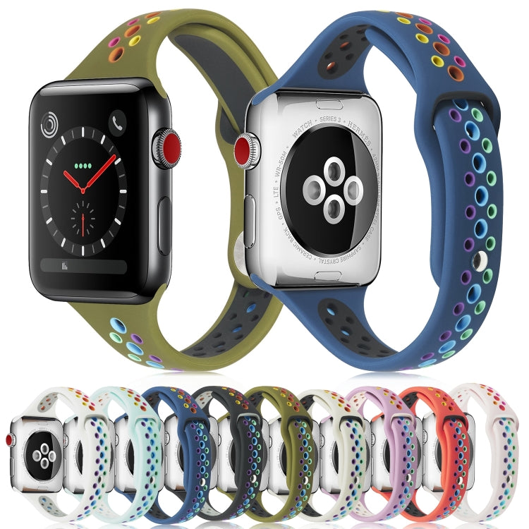 Rainbow Silicone Watch Band For Apple Watch Series 9&8&7 41mm / SE 3&SE 2&6&SE&5&4 40mm / 3&2&1 38mm(White) by bashfashion