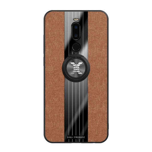 For Meizu Note 8 XINLI Stitching Cloth Texture Shockproof TPU Protective Case with Ring Holder(Brown) by XINLI
