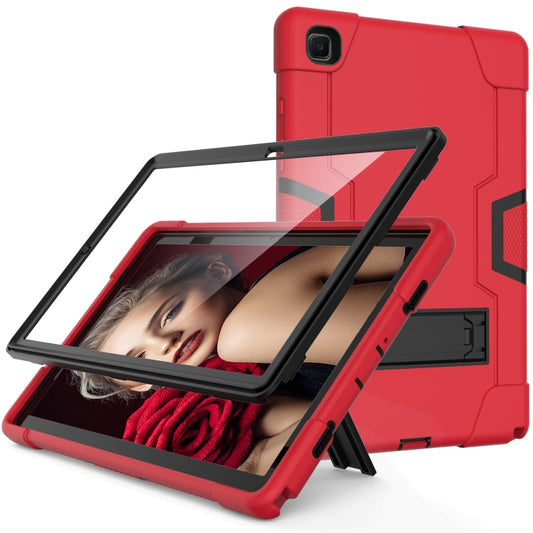 For Samsung Galaxy Tab A7 10.4 (2020) T500 Contrast Color Robot Shockproof Silicon + PC Protective Case with Holder(Red + Black) by bashfashion