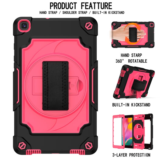 For Samsung Tab A 8.0 (2019)/T290 360 Degree Rotation Turntable Contrast Color Robot Shockproof Silicone + PC Protective Case with Holder(Black + Rose Red) by bashfashion