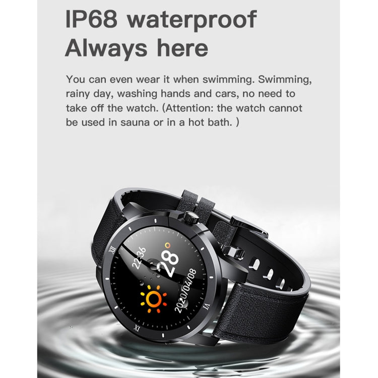 MX12 1.3 inch IPS Color Screen IP68 Waterproof Smart Watch, Support Bluetooth Call / Sleep Monitoring / Heart Rate Monitoring, Style: Leather Strap(Silver Brown) by bashfashion