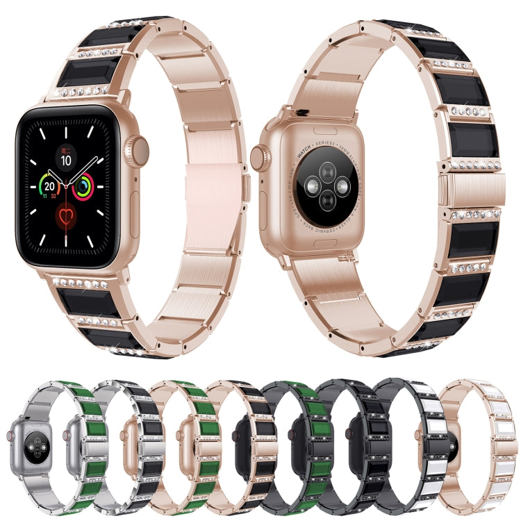 XingYao Series Two-tone Steel Watch Band For Apple Watch Ultra 49mm&Watch Ultra 2 49mm / Series 9&8&7 45mm / SE 3&SE 2&6&SE&5&4 44mm / 3&2&1 42mm(Gold+Green) by bashfashion