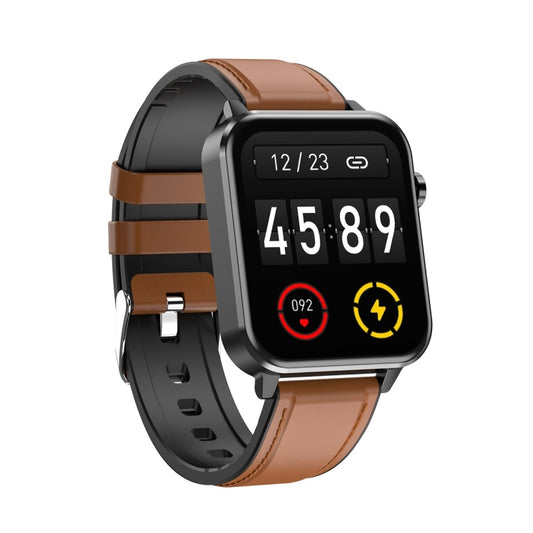 E86 1.7 inch TFT Color Screen IP68 Waterproof Smart Watch, Support Blood Oxygen Monitoring / Body Temperature Monitoring / AI Medical Diagnosis, Style: Leather Strap(Brown) by bashfashion