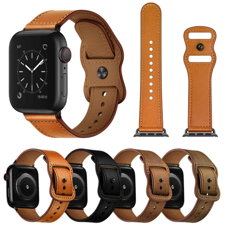 Double Hole Leather Watch Band For Apple Watch Series 7 45mm / 6 & SE & 5 & 4 44mm / 3 & 2 & 1 42mm(Brown) by bashfashion