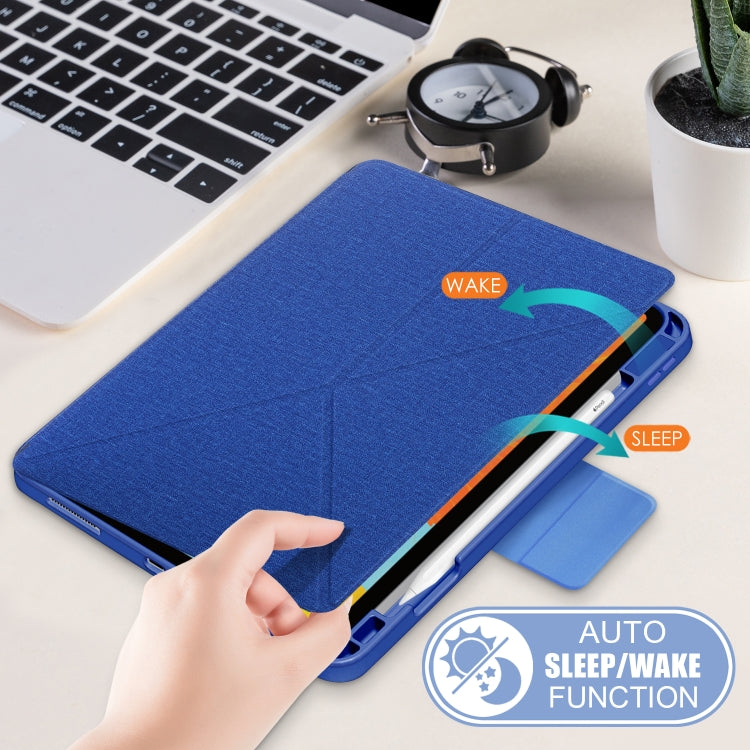 For iPad Air 2022 / 2020 10.9 / Pro 11 (2018) Cloth Texture Multi-folding Horizontal Flip PU Leather Shockproof Case with Holder & Sleep / Wake-up Function(Blue) by bashfashion