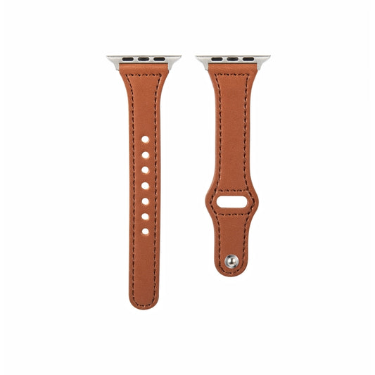 Universal T-shaped Thin Reverse Buckle Leather Watch Band For Apple Watch Ultra 49mm&Watch Ultra 2 49mm / Series 9&8&7 45mm / SE 3&SE 2&6&SE&5&4 44mm / 3&2&1 42mm(Dark Brown) by bashfashion
