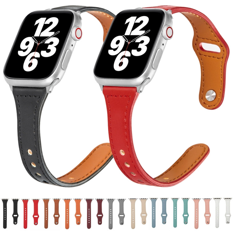 Universal T-shaped Thin Reverse Buckle Leather Watch Band For Apple Watch Ultra 49mm&Watch Ultra 2 49mm / Series 9&8&7 45mm / SE 3&SE 2&6&SE&5&4 44mm / 3&2&1 42mm(Black) by bashfashion