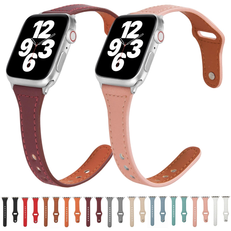 Universal T-shaped Thin Reverse Buckle Leather Watch Band For Apple Watch Series 9&8&7 41mm / SE 3&SE 2&6&SE&5&4 40mm / 3&2&1 38mm(Light Brown) by bashfashion