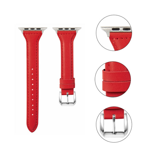 Universal T-shaped Thin Leather Watch Band For Apple Watch Series 7 45mm / 6 & SE & 5 & 4 44mm / 3 & 2 & 1 42mm(Red) by bashfashion