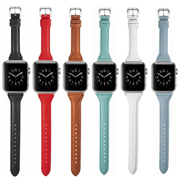 Universal T-shaped Thin Leather Watch Band For Apple Watch Series 7 41mm / 6 & SE & 5 & 4 40mm / 3 & 2 & 1 38mm(Coffee) by bashfashion