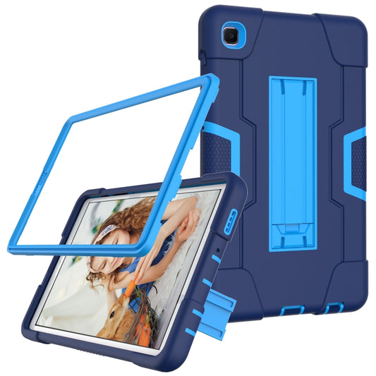 For Samsung Galaxy Tab A7 Lite T225 Contrast Color Robot Shockproof Silicone + PC Protective Case with Holder(Navy Blue + Blue) by bashfashion