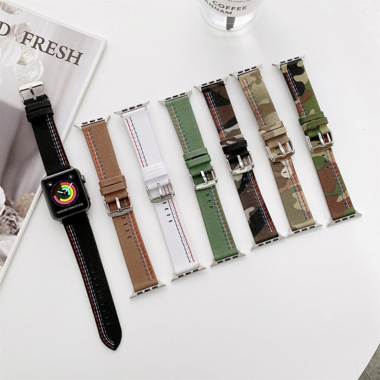 Three Lines Canvas Watch Band For Apple Watch Ultra 49mm&Watch Ultra 2 49mm / Series 9&8&7 45mm / SE 3&SE 2&6&SE&5&4 44mm / 3&2&1 42mm(Camouflage Black) by bashfashion
