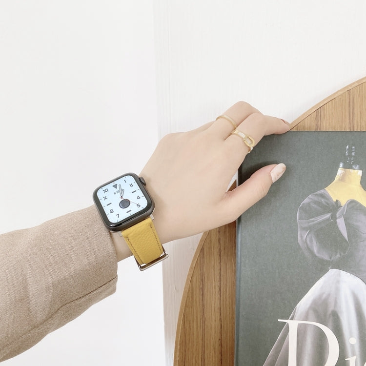 For Apple Watch Ultra 49mm&Watch Ultra 2 49mm / Series 9&8&7 45mm / SE 3&SE 2&6&SE&5&4 44mm / 3&2&1 42mm Sewing Thread Lychee Texture Leather Watch Band(Blue) by bashfashion