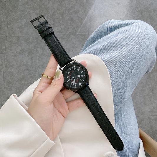 For Samsung Galaxy Watch 42mm Sewing Litchi Texture Leather Watch Band(Black) by bashfashion