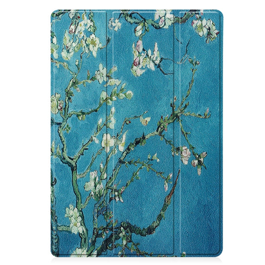 For Samsung Galaxy Tab S7 Lite T730 / T735 / Tab S7 FE T736 Custer Painted TPU Smart Tablet Leather Case with Sleep / Wake-up Function & 3-Fold Holder & Pen Slot(Apricot Blossom) by bashfashion