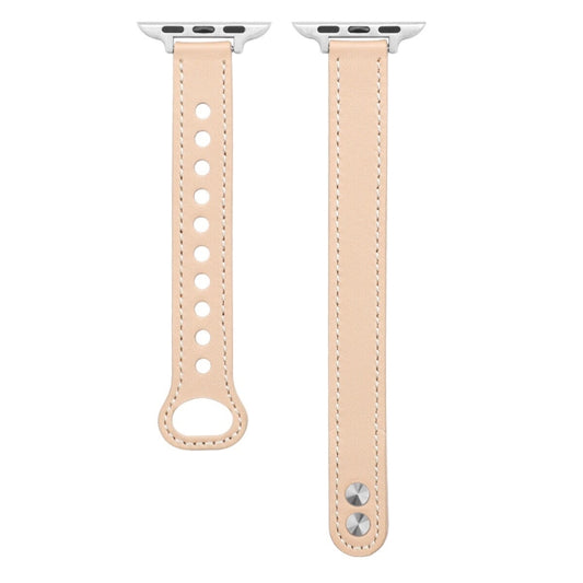 Double Nail Leather Watch Band For Apple Watch Series 9&8&7 41mm / SE 3&SE 2&6&SE&5&4 40mm / 3&2&1 38mm(Apricot) by bashfashion