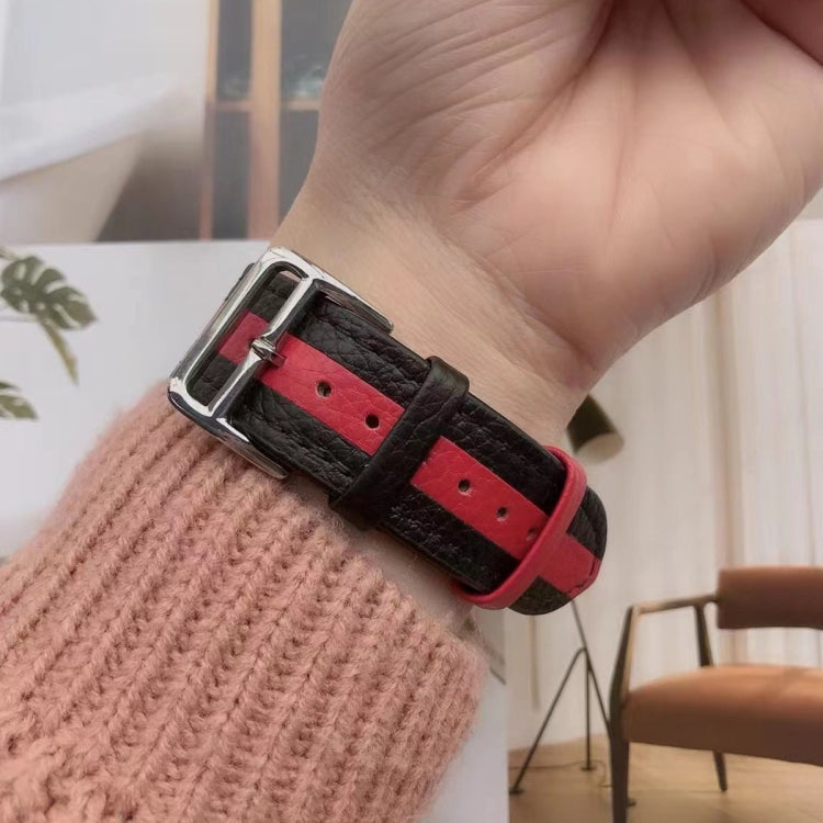 Two-color Stitching Lychee Texture Leather Watch Band For Apple Watch Ultra 49mm&Watch Ultra 2 49mm / Series 9&8&7 45mm / SE 3&SE 2&6&SE&5&4 44mm / 3&2&1 42mm(Brown White) by bashfashion