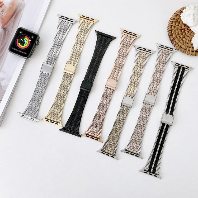 Double Lines Steel Watch Band For Apple Watch Series 9&8&7 41mm / SE 3&SE 2&6&SE&5&4 40mm / 3&2&1 38mm(Silver Gold) by bashfashion
