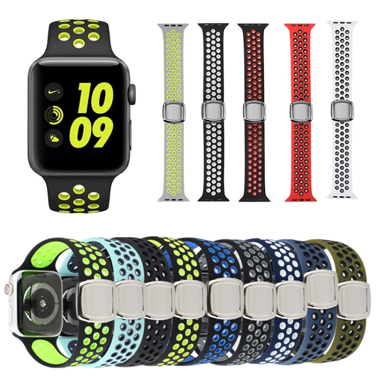 Double Color Silicone Watch Band For Apple Watch Series 9&8&7 41mm / SE 3&SE 2&6&SE&5&4 40mm / 3&2&1 38mm(Black Blue) by bashfashion