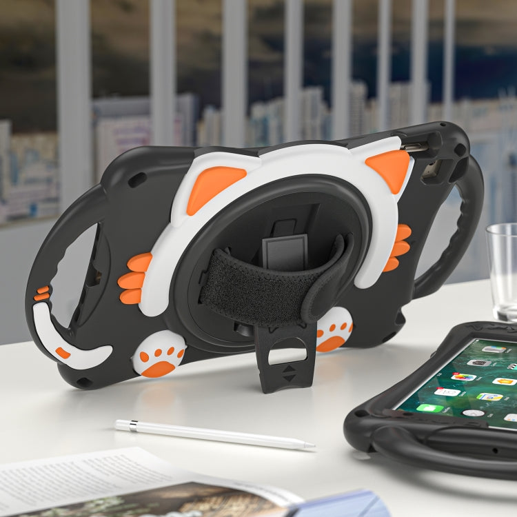 Cute Cat King Kids Shockproof Silicone Tablet Case with Holder & Shoulder Strap & Handle For iPad mini 5 / 4 / 3 / 2 /1(Black Orange) by bashfashion