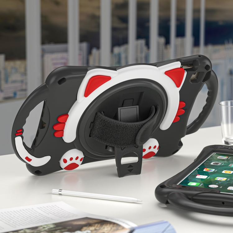 Cute Cat King Kids Shockproof Silicone Tablet Case with Holder & Shoulder Strap & Handle For iPad mini 5 / 4 / 3 / 2 /1(Black Red) by bashfashion