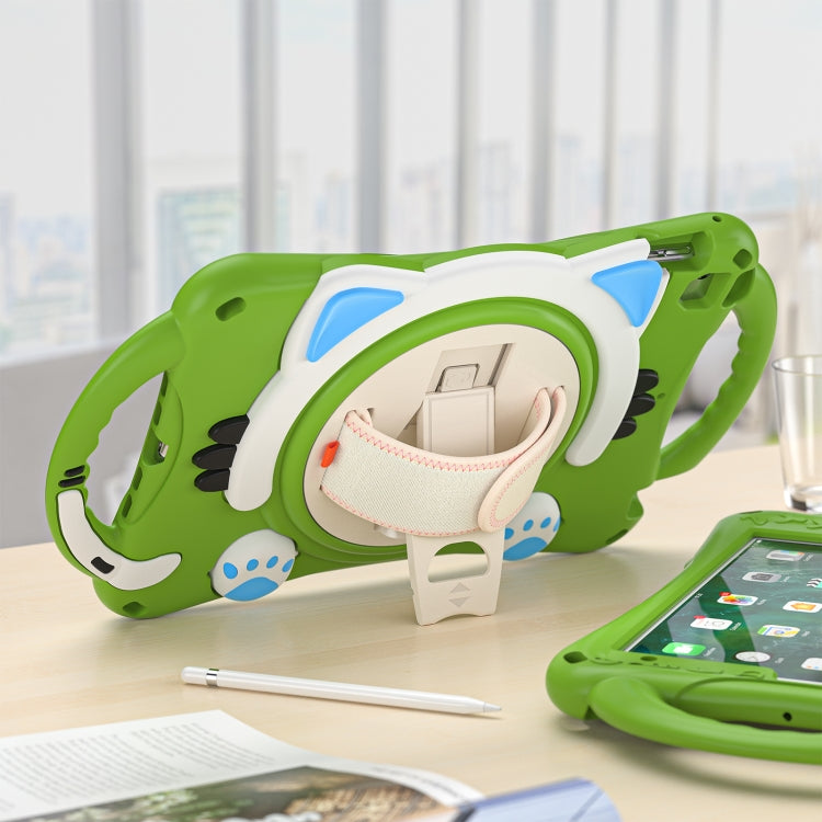 Cute Cat King Kids Shockproof Silicone Tablet Case with Holder & Shoulder Strap & Handle For iPad mini 5 / 4 / 3 / 2 /1(Green) by bashfashion