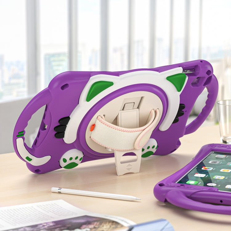 Cute Cat King Kids Shockproof Silicone Tablet Case with Holder & Shoulder Strap & Handle For iPad mini 5 / 4 / 3 / 2 /1(Purple) by bashfashion
