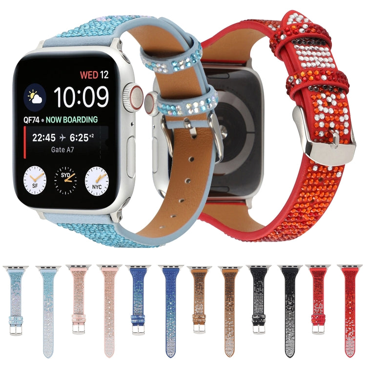 T-shaped Small Waist Flashing Diamond Genuine Leather Watch Band Watch Band For Apple Watch Ultra 49mm&Watch Ultra 2 49mm / Series 9&8&7 45mm / SE 3&SE 2&6&SE&5&4 44mm / 3&2&1 42mm(Blue) by bashfashion
