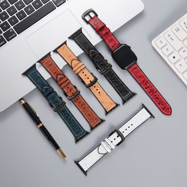 Ostrich Texture Leather Watch Band For Apple Watch Series 7 45mm / 6 & SE & 5 & 4 44mm / 3 & 2 & 1 42mm(Navy Blue) by bashfashion