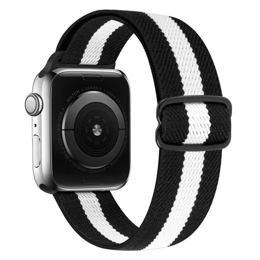 8-shaped Buckle Nylon Watch Band For Apple Watch Ultra 49mm&Watch Ultra 2 49mm / Series 9&8&7 45mm / SE 3&SE 2&6&SE&5&4 44mm / 3&2&1 42mm(Black White Stripes) by bashfashion