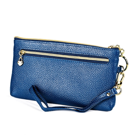 Ladies Multifunctional Cowhide Zipper Coin Purse Car Key Case(Blue) by bashfashion