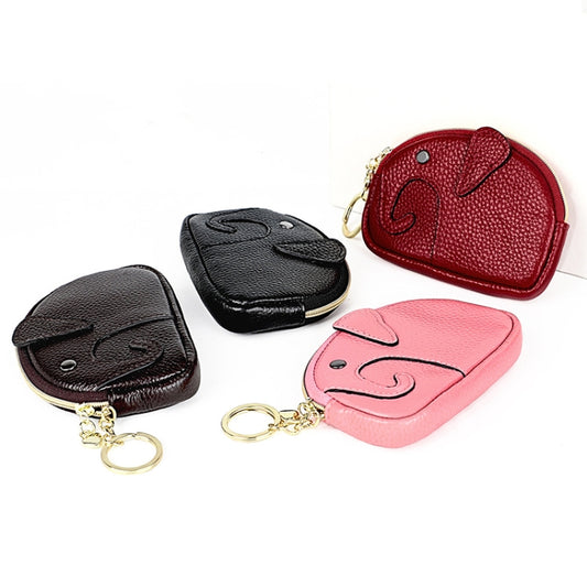 Ladies Head Layer Cowhide Elephant Zipper Coin Purse(Black) by bashfashion