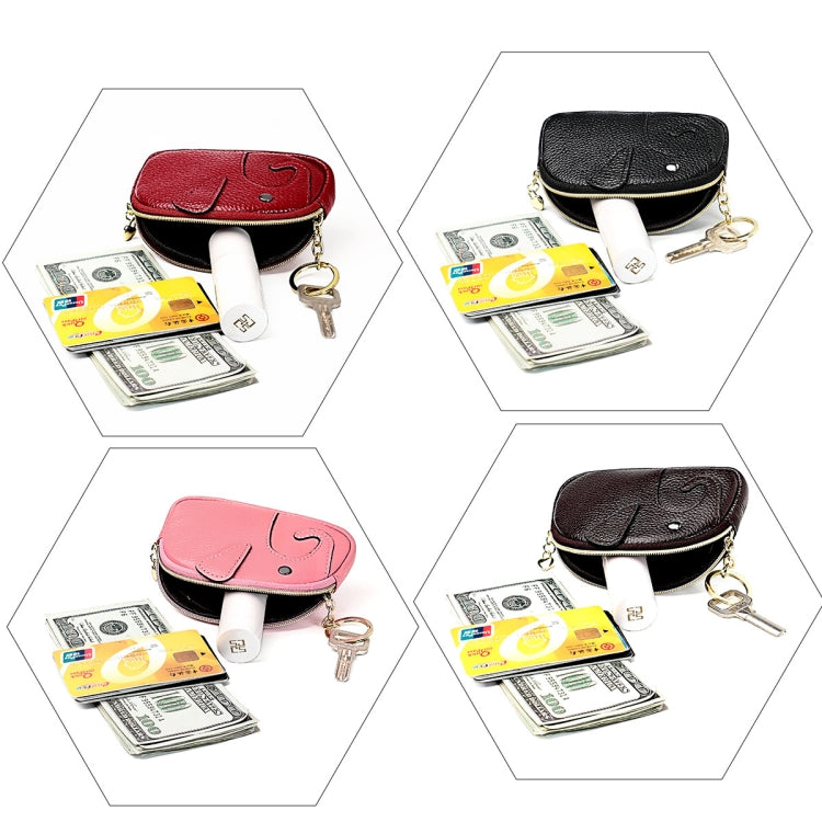 Ladies Head Layer Cowhide Elephant Zipper Coin Purse(Red Wine) by bashfashion