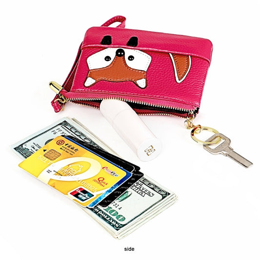 Ladies Sewing Thread Leather Fox Handbags Cute Mini Key Case(Rose Red) by bashfashion