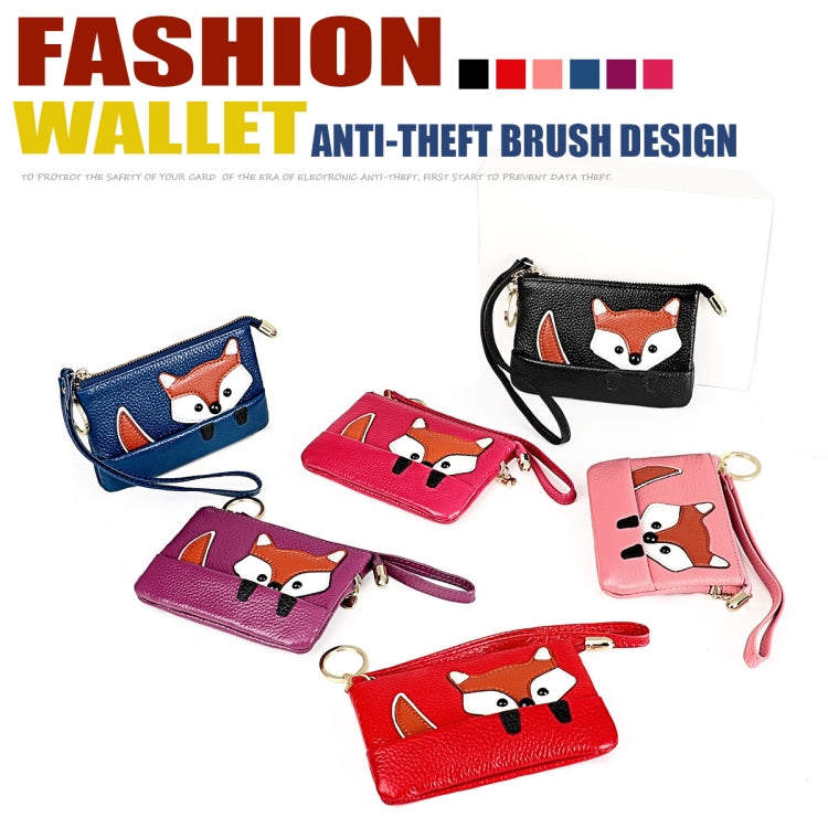 Ladies Sewing Thread Leather Fox Handbags Cute Mini Key Case(Pink) by bashfashion