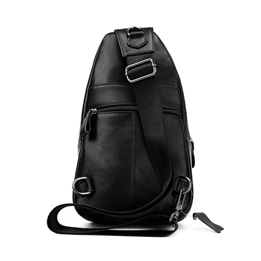 Men Leather Chest Bag Retro Shoulder Bag(Black) by bashfashion